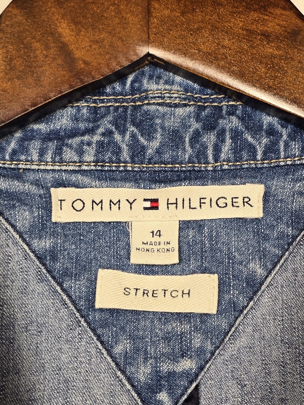 Vintage Tommy Hilfiger Denim Blazer Jacket Size 14 Y2K Blue Stretch Cotton - Picture 2 of 15